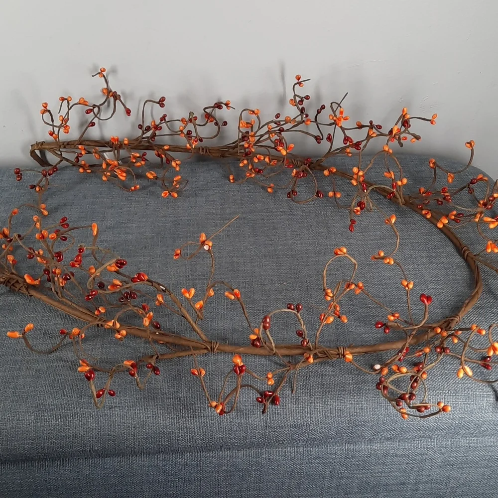 Fall Autumn Harvest Seed Berry Garland Orange Brown Wired Bendable 4' Long